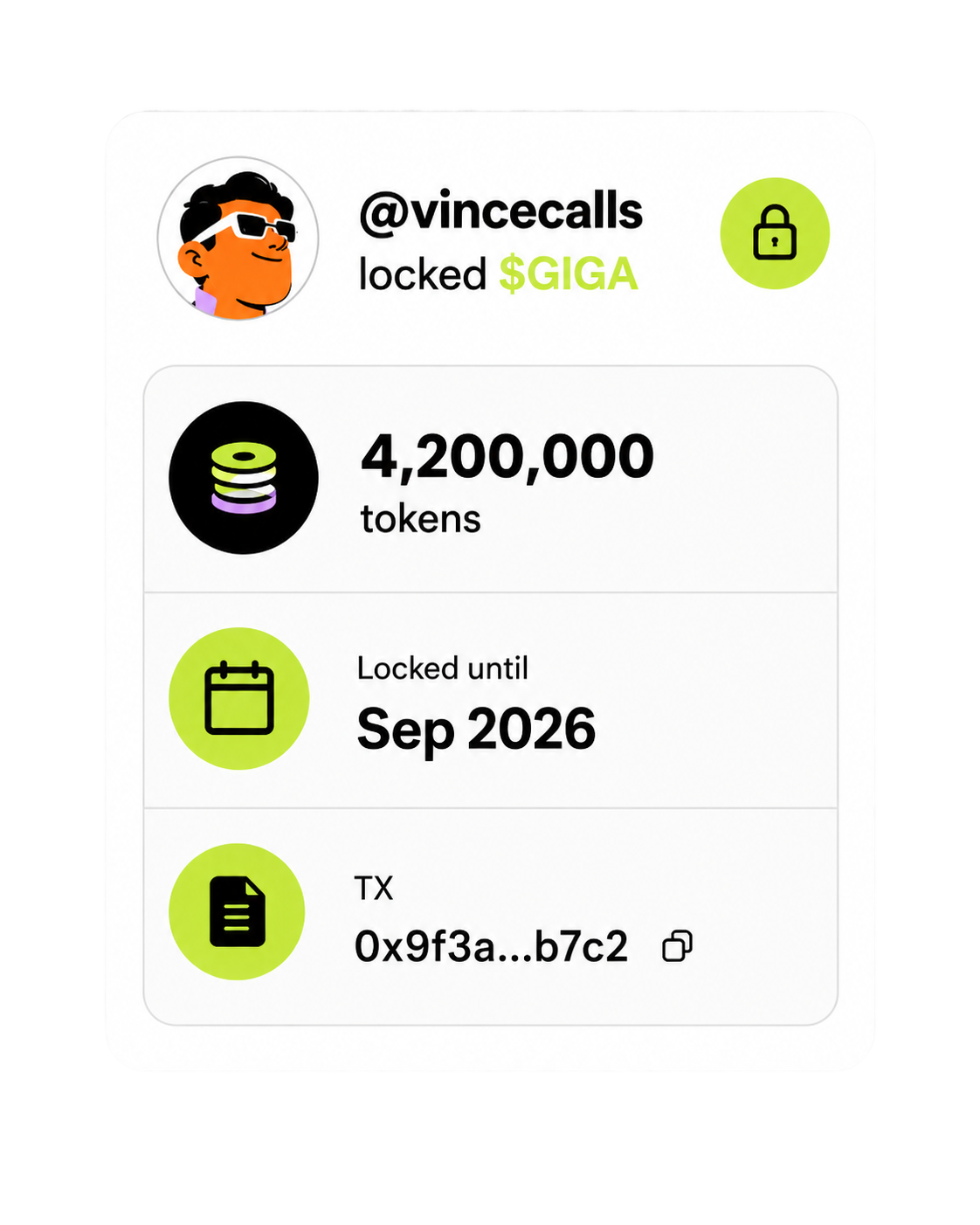Public token lock receipt card